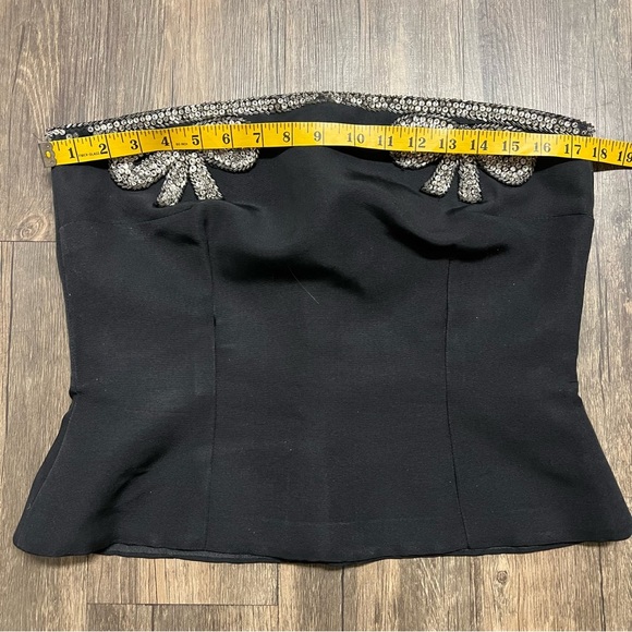 Women’s Strapless Bandana Embellish Sequin Trim Black Corset Top Party Fitted L - Picture 11 of 12